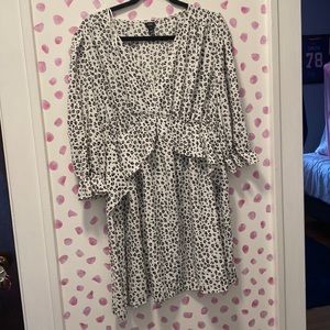 River Island White and Black Leopard Print Dress with 3/4 Length Balloon Sleeve